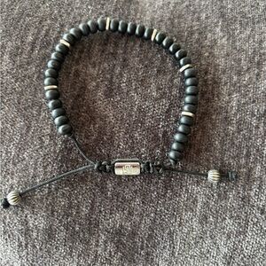 Black Beaded Adjustable Bracelet with Silver Accents